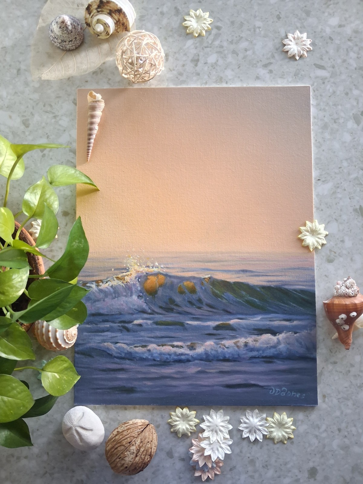 Original Seascape Painting Ocean Sunrise Sunset Florida Coast 12×16″
