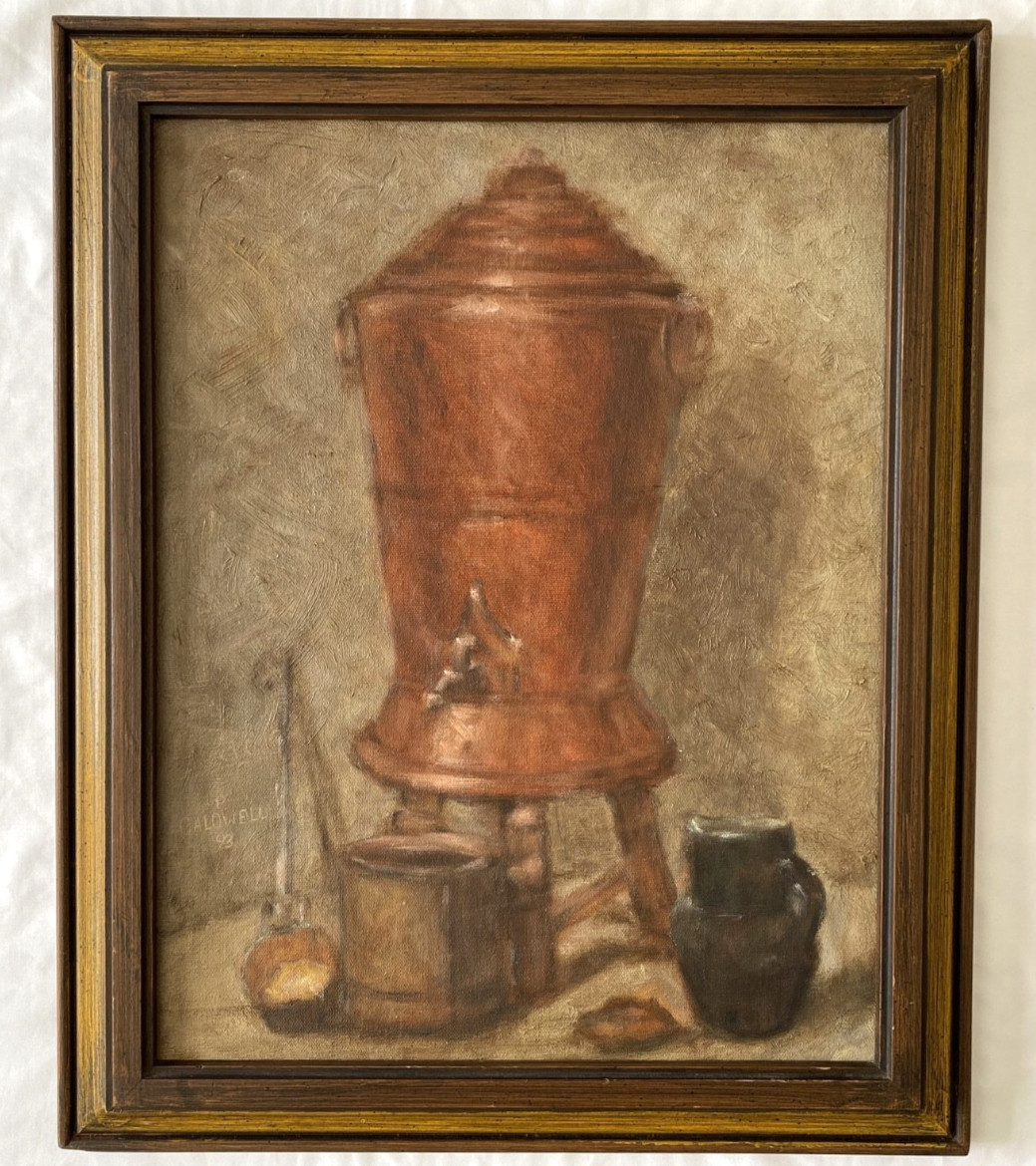 Signed Oil Painting on Canvas Copper Vessel Still Life Framed 1993