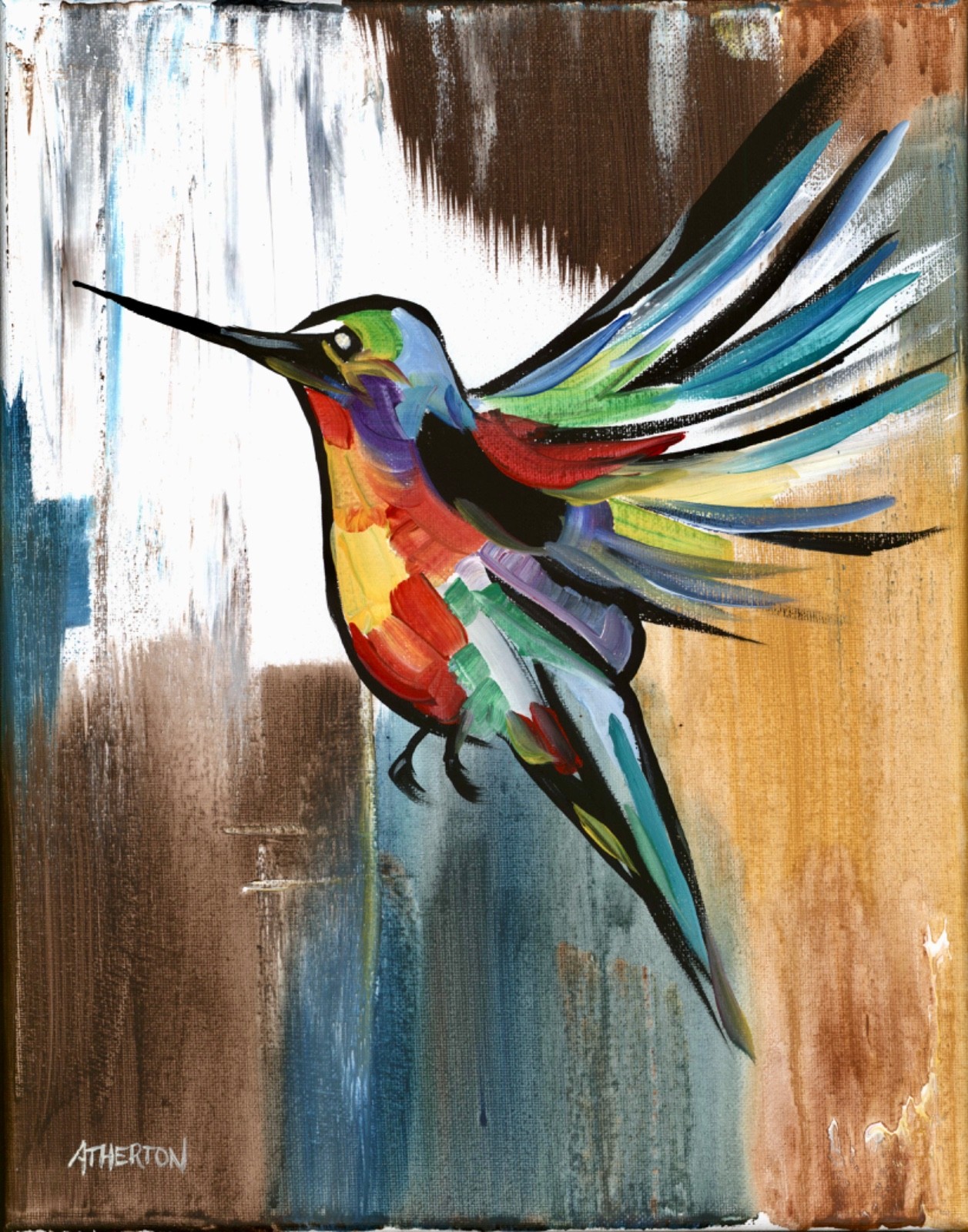 Atherton 11×14 Original Abstract decorator Painting «Humming Bird 3» signed