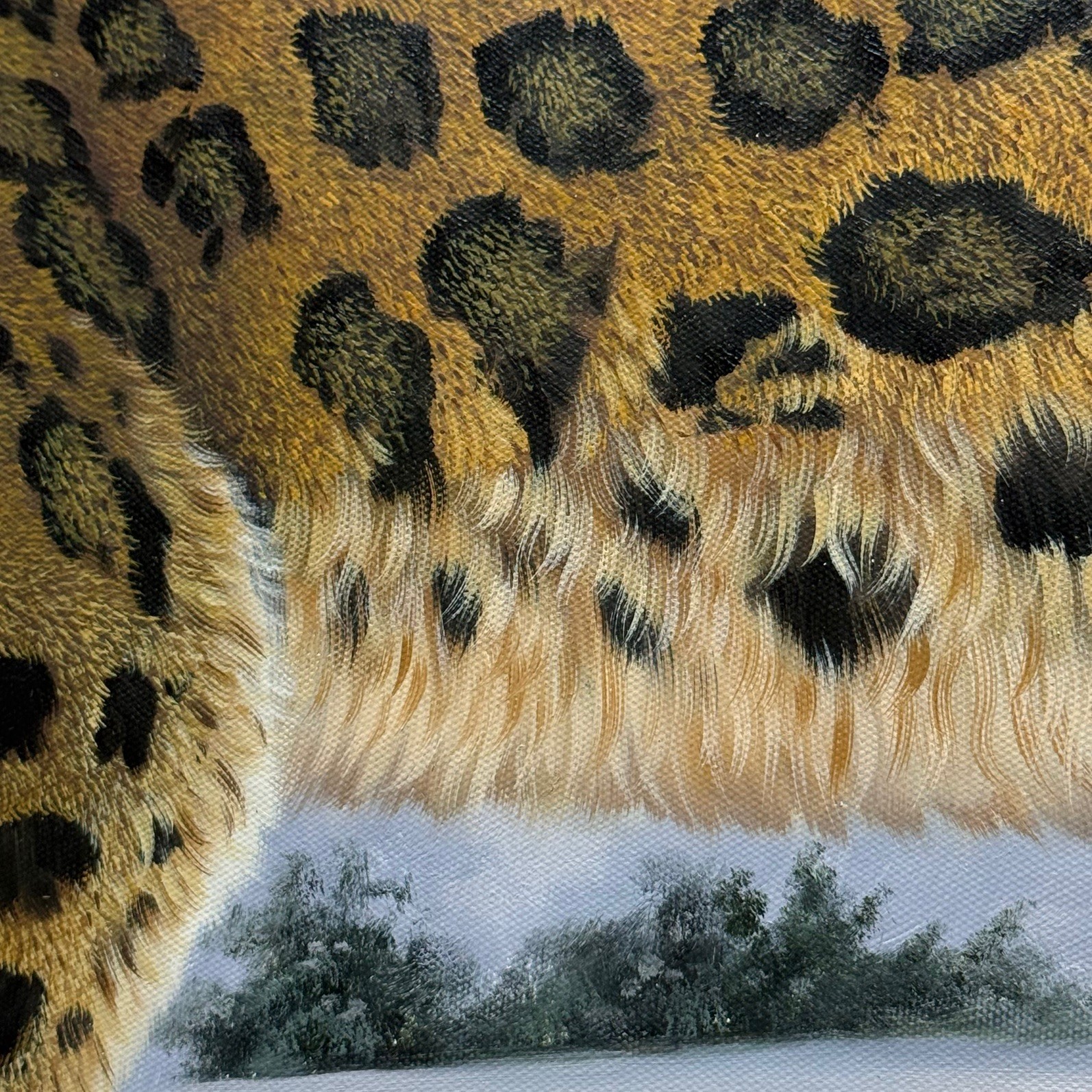 Large Snow Leopard Wildlife Oil Canvas Painting Mountain Landscape Art