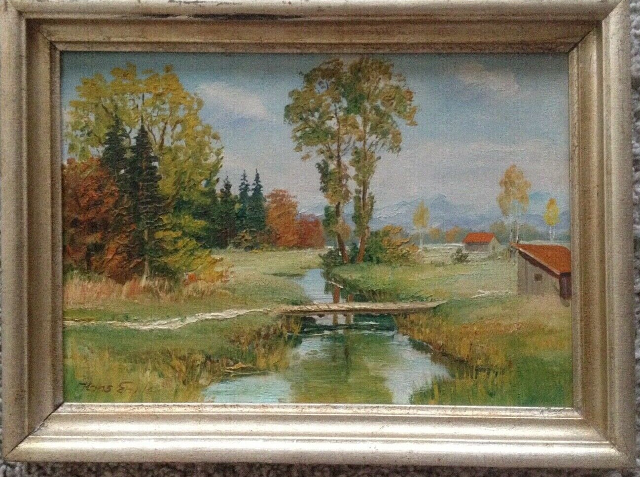 Impressionist Oil Painting Hans Ehrle Signed° Landscape Voralpen Bridge Valley