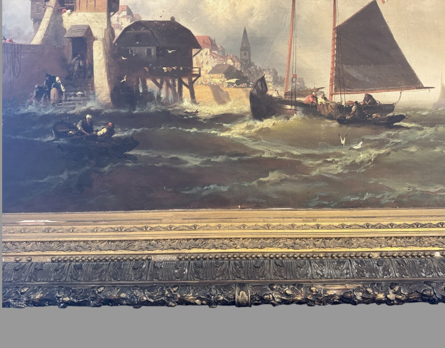 Antique Victorian Nautical Seascape Oil Painting on Canvas FD Briscoe
