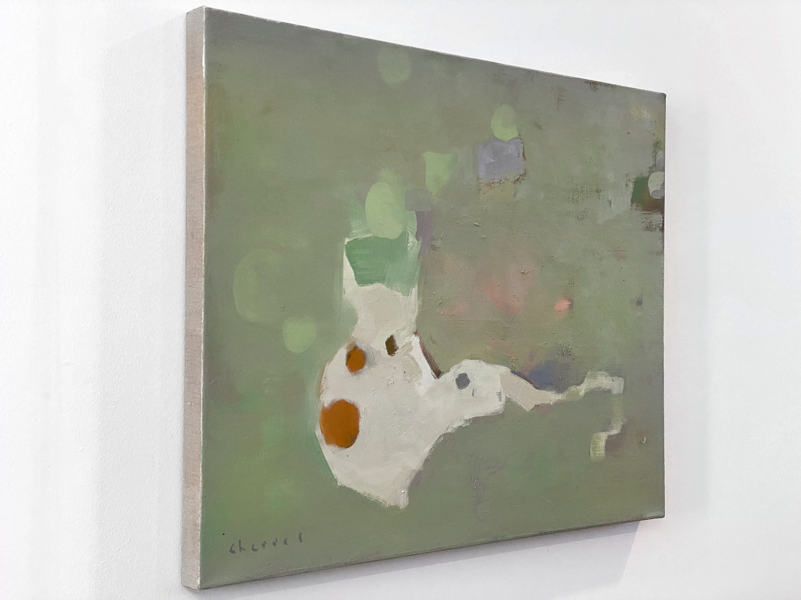 Abstract Cat Green Background Original Oil Painting 24×30 Aldo Cherres Art