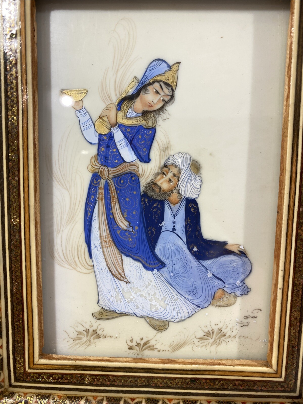 Khatam Kari Rahmen mit original Malerei signiert – Persien