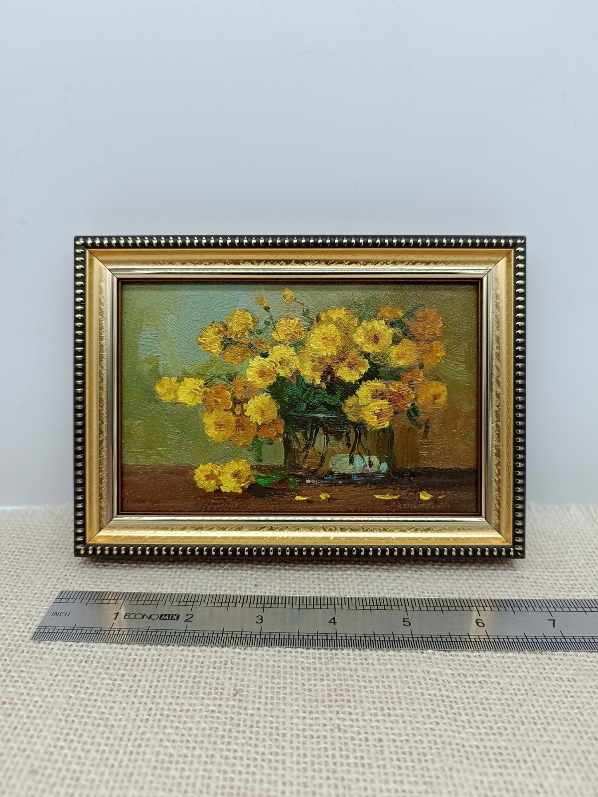 Yellow Flowers Original Oil Painting 4×6 Framed Signed Floral Still Life Art