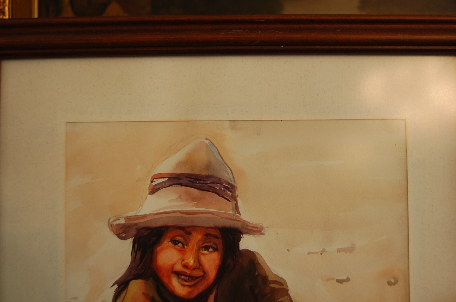 VINTAGE FRAMED MATTED ORIGINAL WATERCOLOR PAINTING OF PERUVIAN NATIVE GIRL CHILD