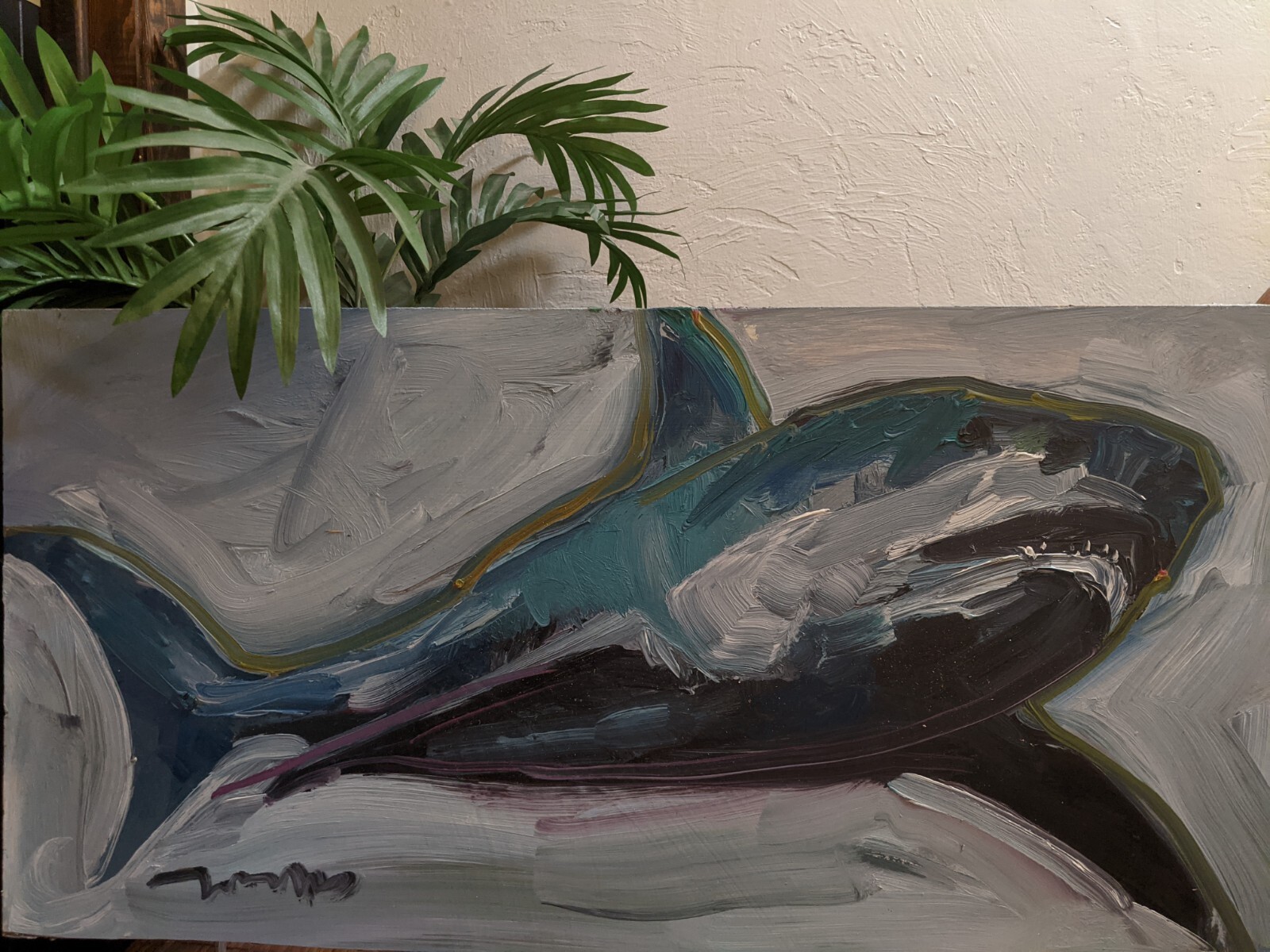 * ~ * S A L E * ~ * LARGE!! 14X28 SHARK Beach Ocean JAWS JOSE TRUJILLO