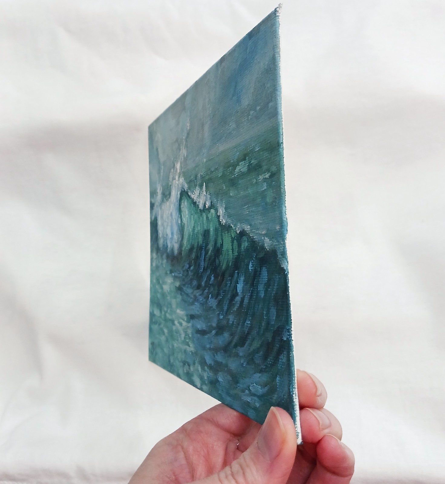 ORIGINAL Oil Painting Impressionism Ocean Waves Moody Fine Art 6″x8″