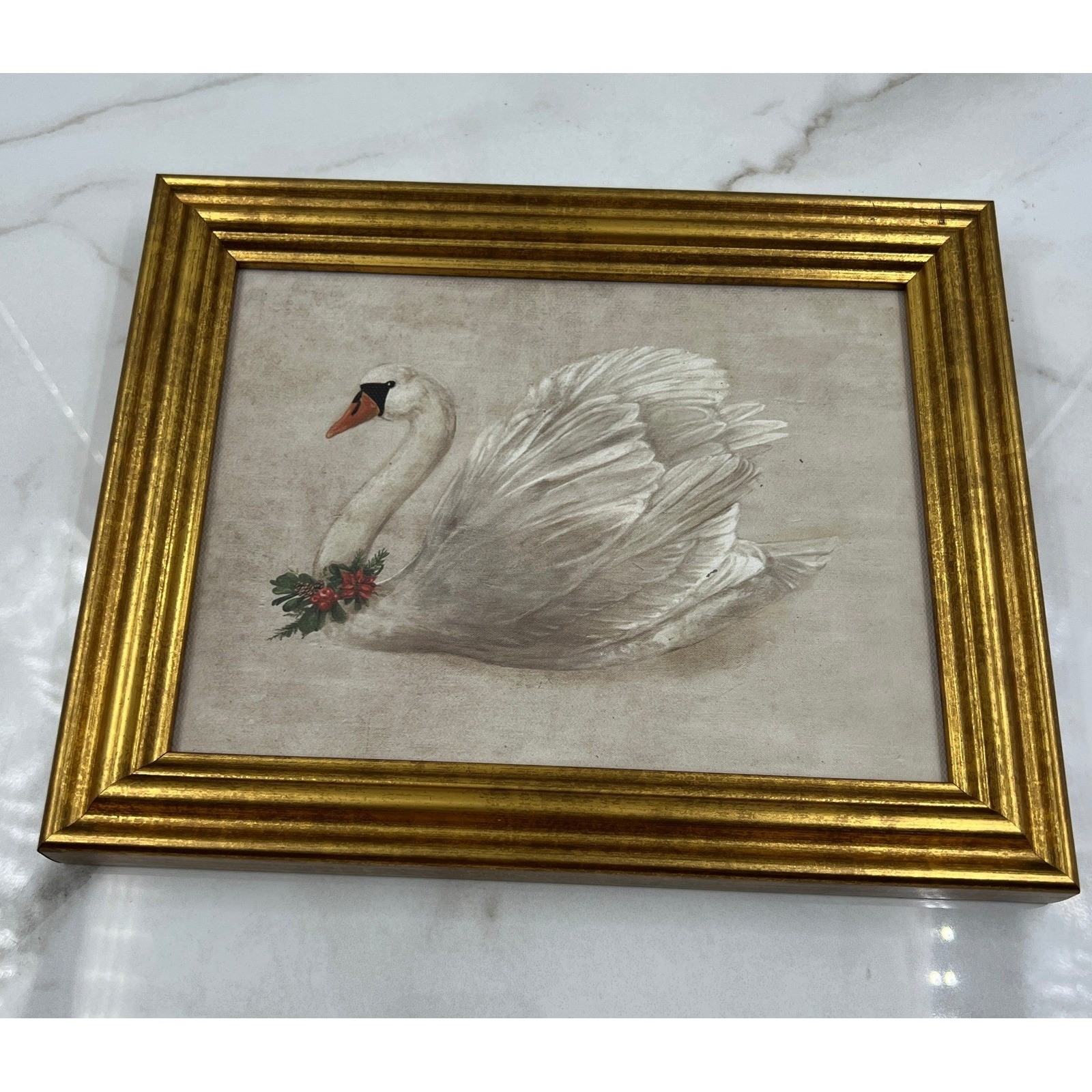 Threshold Studio McGee Framed Canvas Board Swan Holiday Wreath Gold Frame 10×8