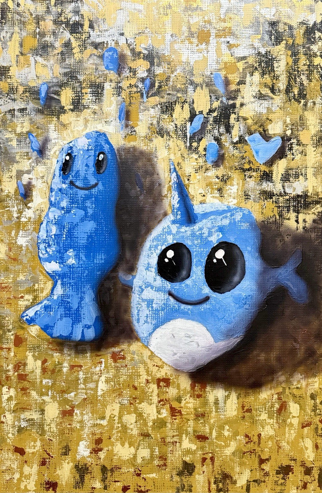 Blue fish, acrylic on wood, taking my son’s drawings to the next level