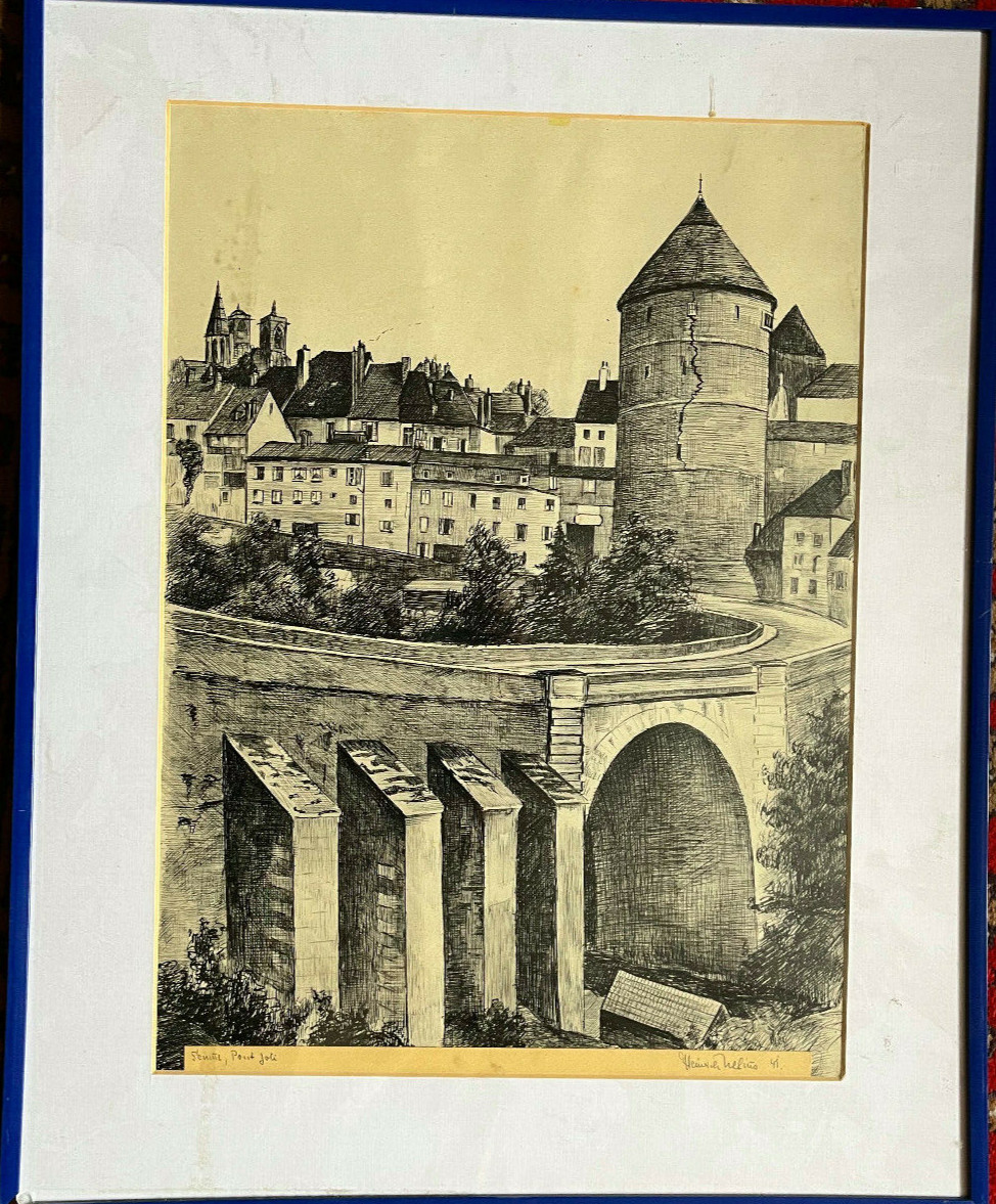 Drawing, Pont Joli, dated ’41 & signed Heinrichz Helius ’41 Large Bridge Tower