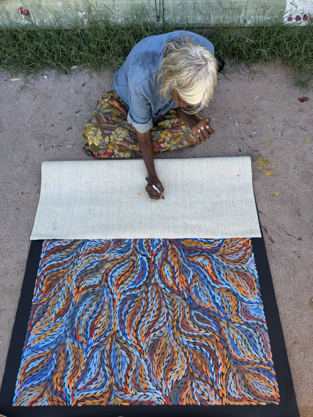 Rosemary Petyarre .Authentic Aboriginal Art. Bush yam flower, Size; 150 x 100cm