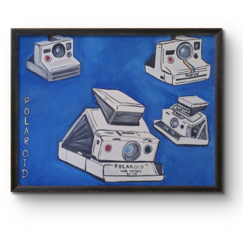 Original Acrylic 12×16 Pop Art Camera Painting Signed Bold Wall Art Panel