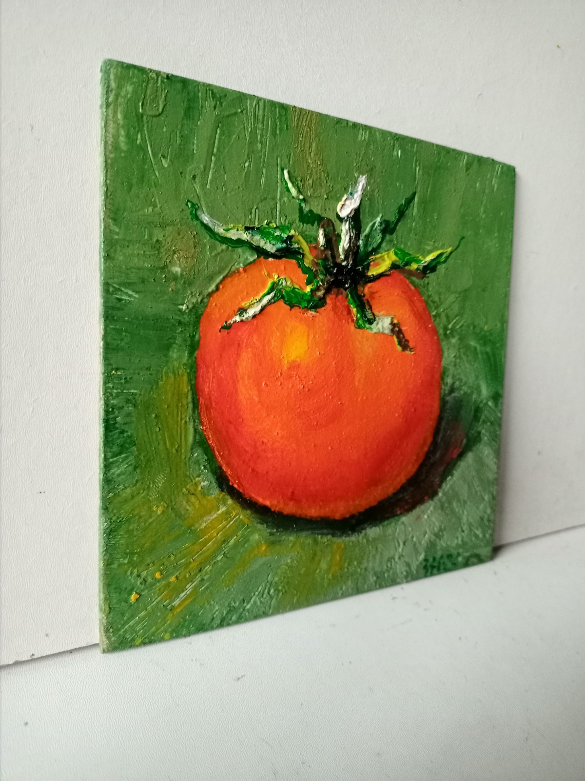 Tomato Impasto Painting Original Art Impression Oil Painting 6 x 6 in