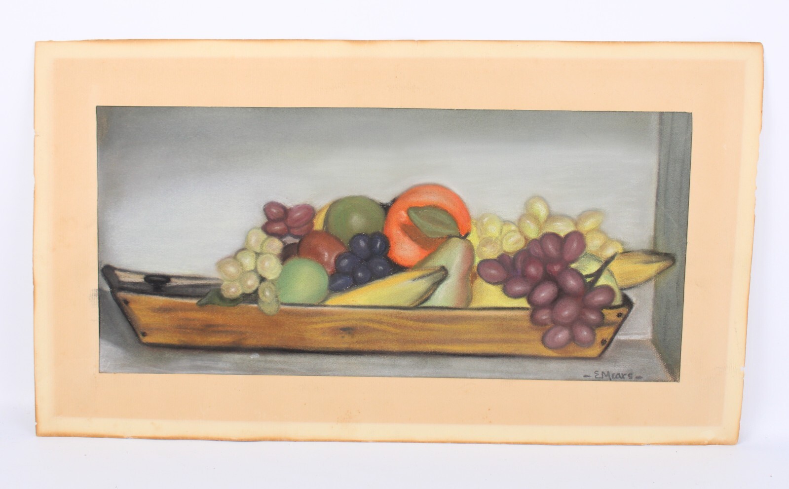Antique Fruit Tray Still Life Pastel Painting Signed E Mears