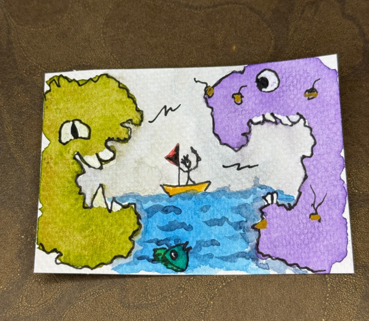 ACEO Original Watercolor «Monsters on the High Seas»
