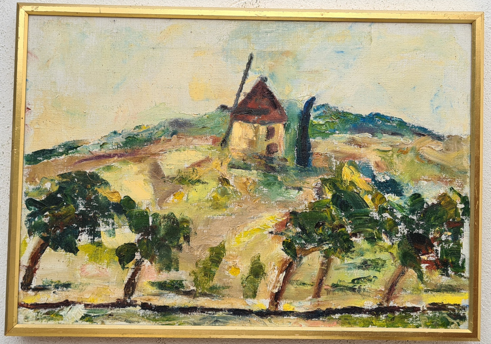 Oil painting artwork with frame picture painting oil painting village landscape