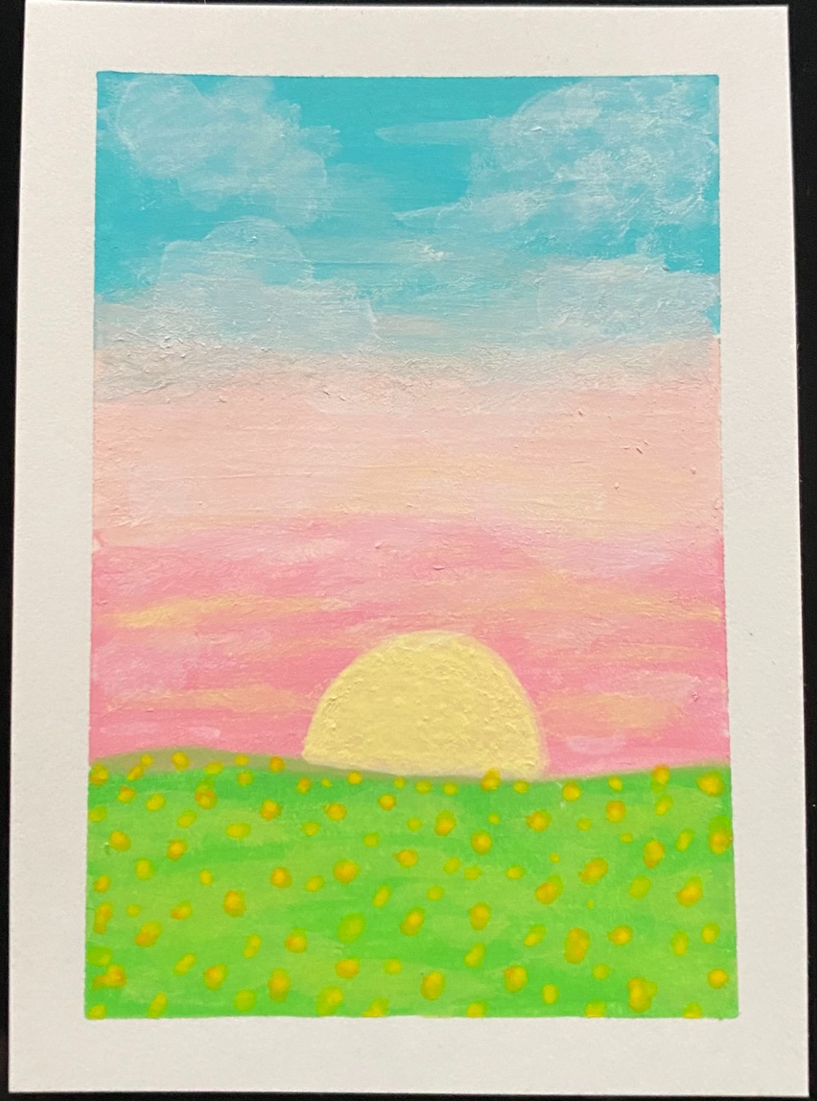 ACEO Original Landscape Sunset Flowers Field Sky Artwork Atc Paint Small Art