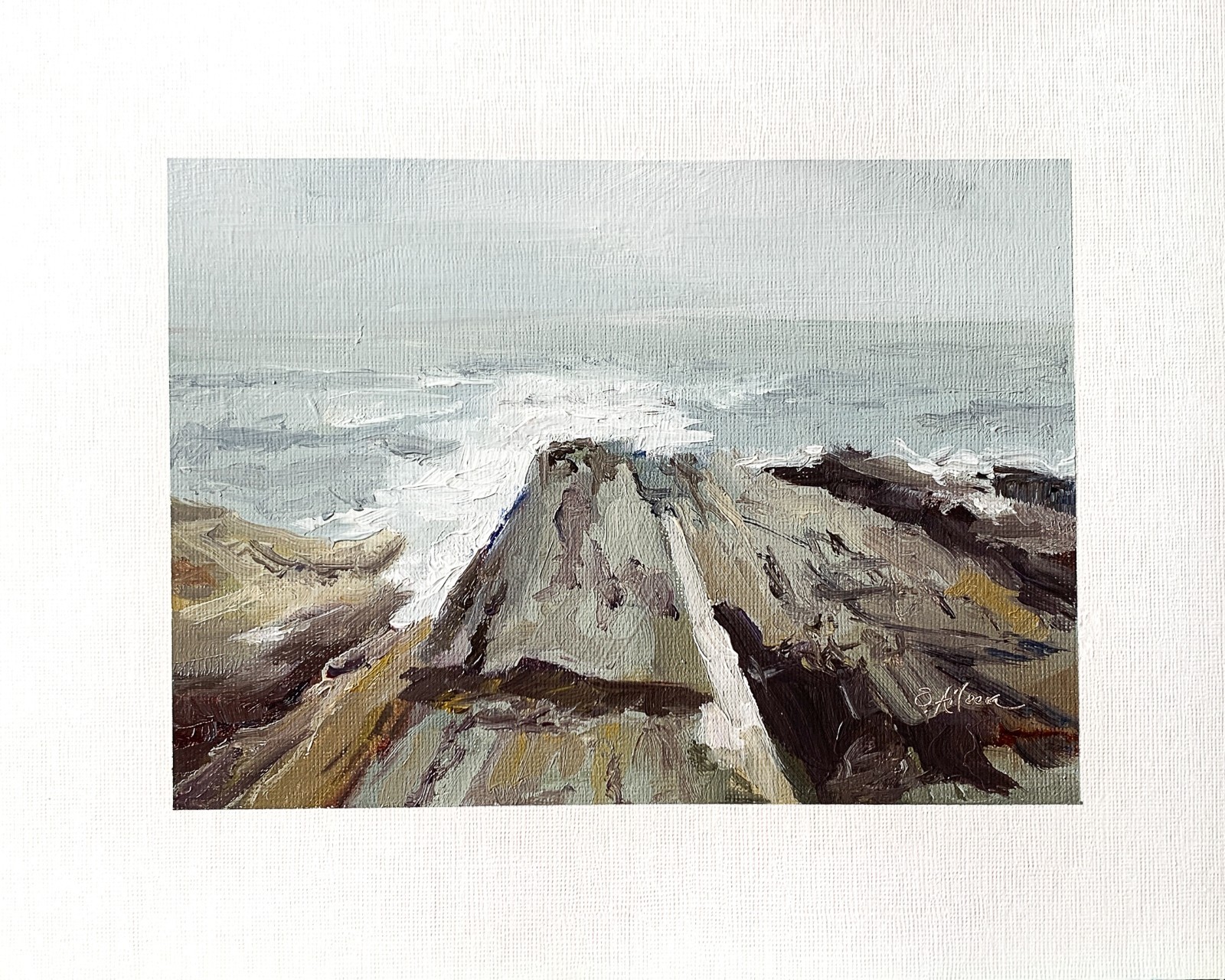 8×10 Original Seascape Oil Painting Ocean Impressionist Rocky Shore Coast Signed