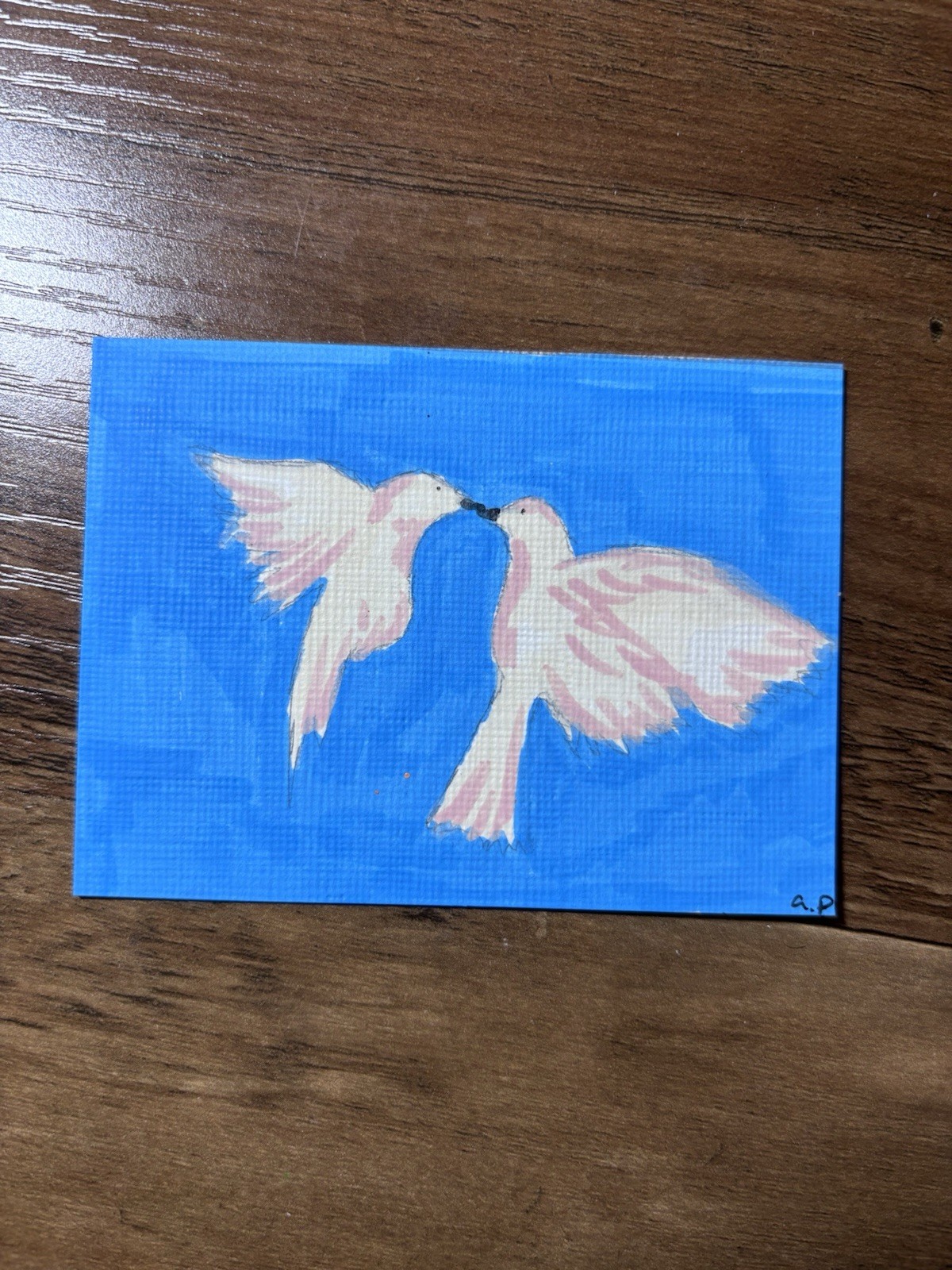 ACEO Original Art, Two Doves, Acrylic Marker Painting