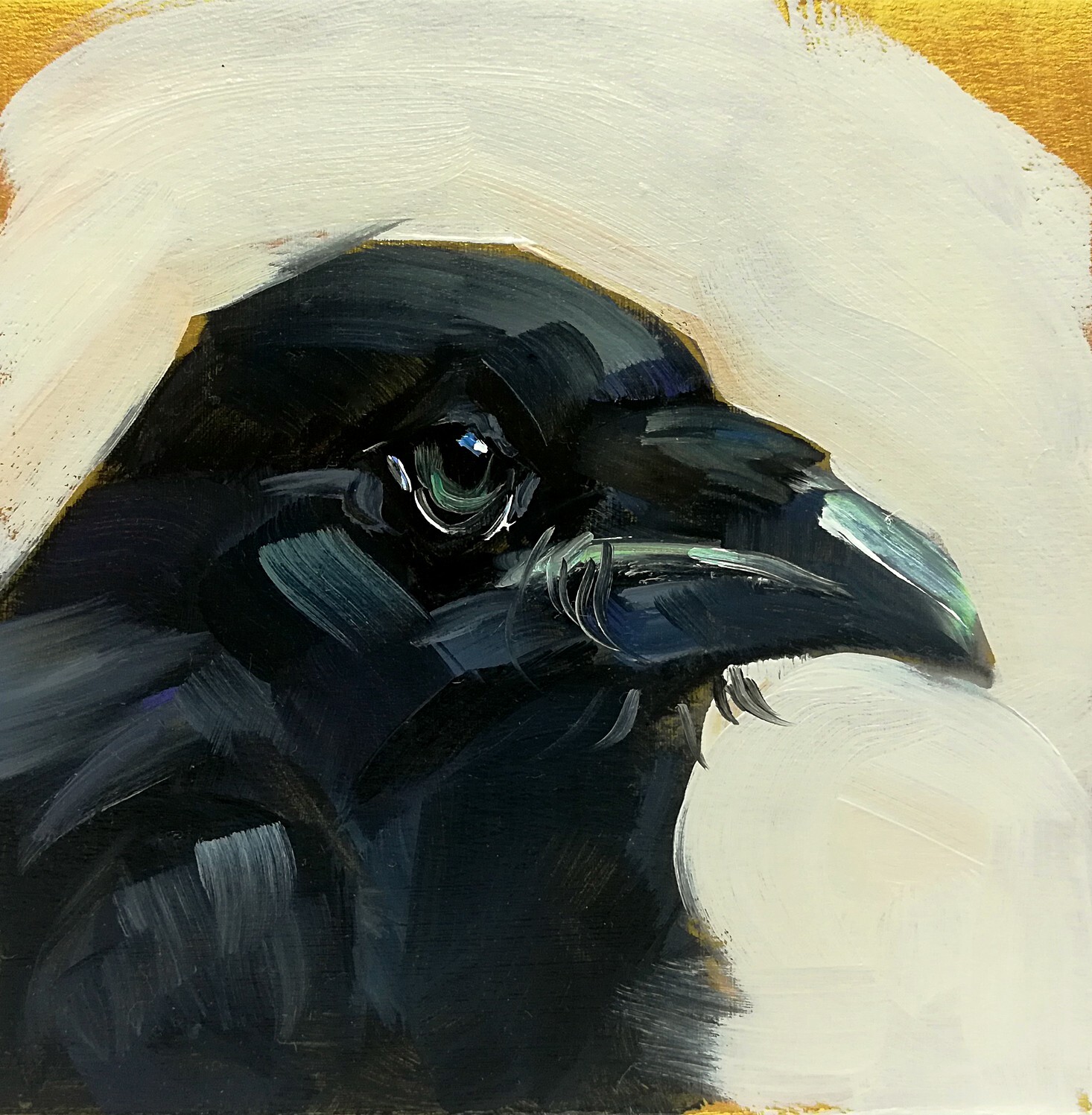 Original Oil Painting Black Crow Raven Birds Wildlife Art Impressionism Signed