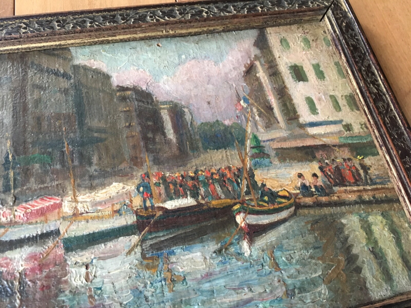 Antique Spain Basque seaport scene OIL ON PANEL Garcia Y Menendez signed
