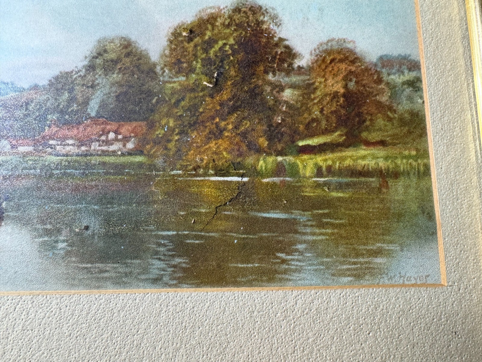 Frederick William Hayes (1848 – 1918) «Cattle By River» Mixed Media Painting