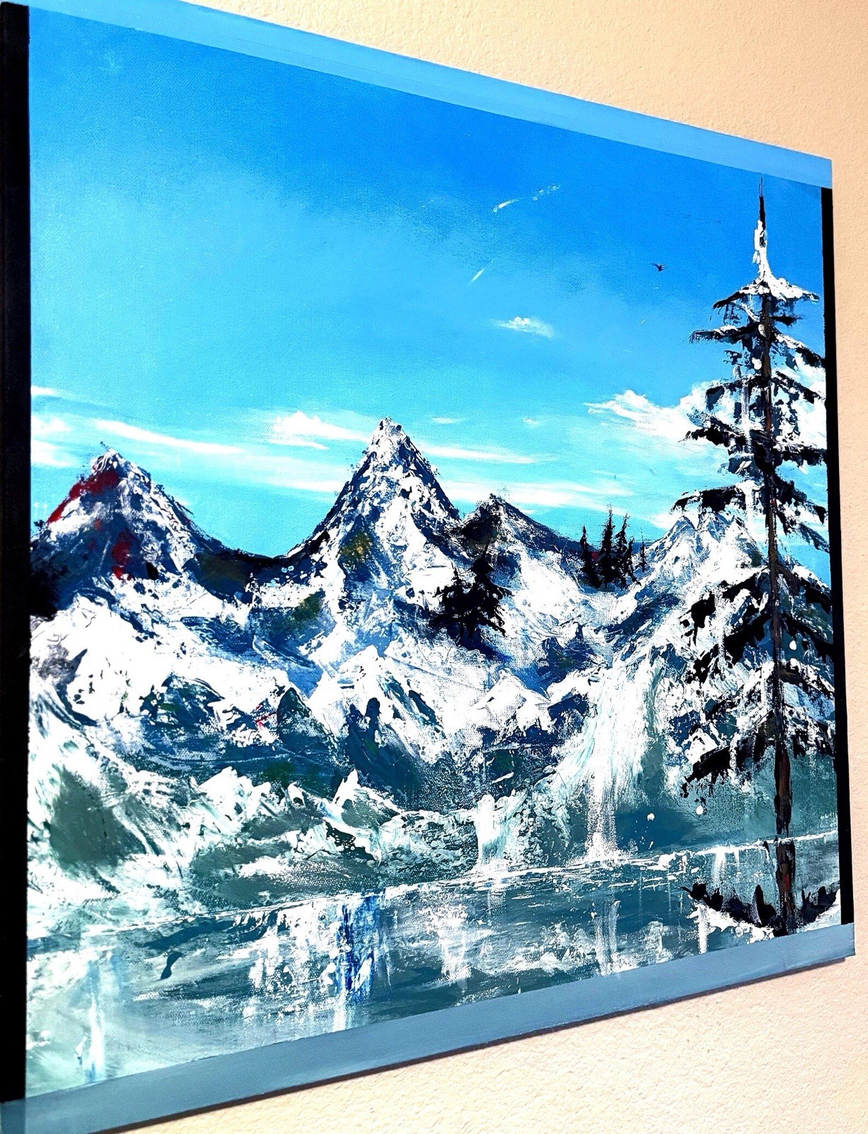 *ORIGINAL ARTWORK* Impressionist Snowy Mountain Lake Tree Canvas, Unframed