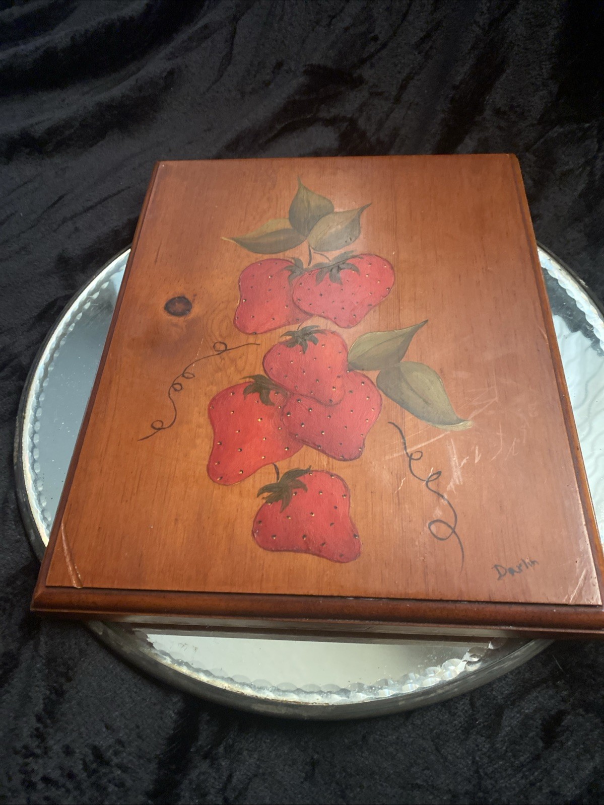 MCM Hand Painted And Signed Strawberry On Wooden Panel