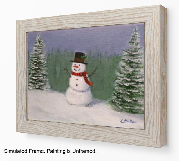 Original Painting Snowman Winter Christmas Landscape 5×7 Modern Wall Art Decor