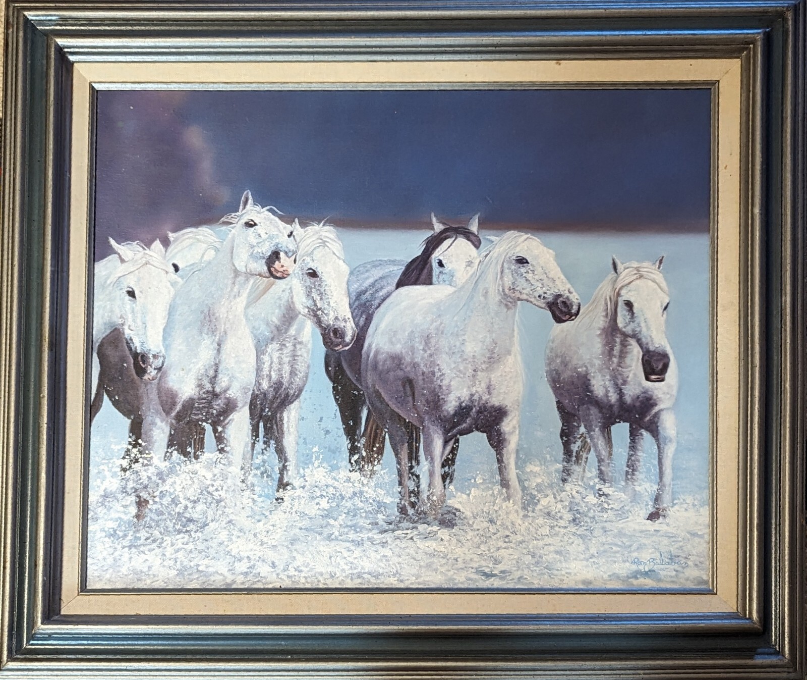 Ron Balaban, Wild Horses in Waves, Oil on Canvas