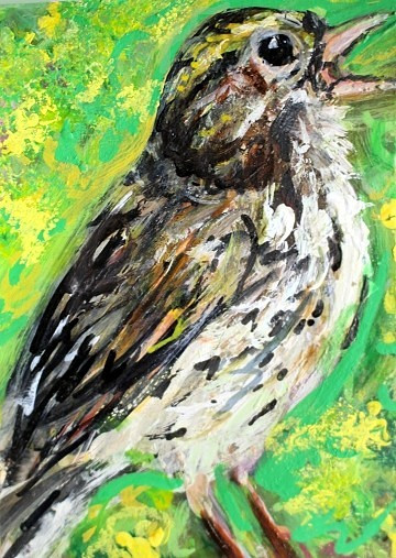 ORIGINAL ACEO PAINTING Desert Sparrow Spring BIRD Savannah Animal Nature ATC ART