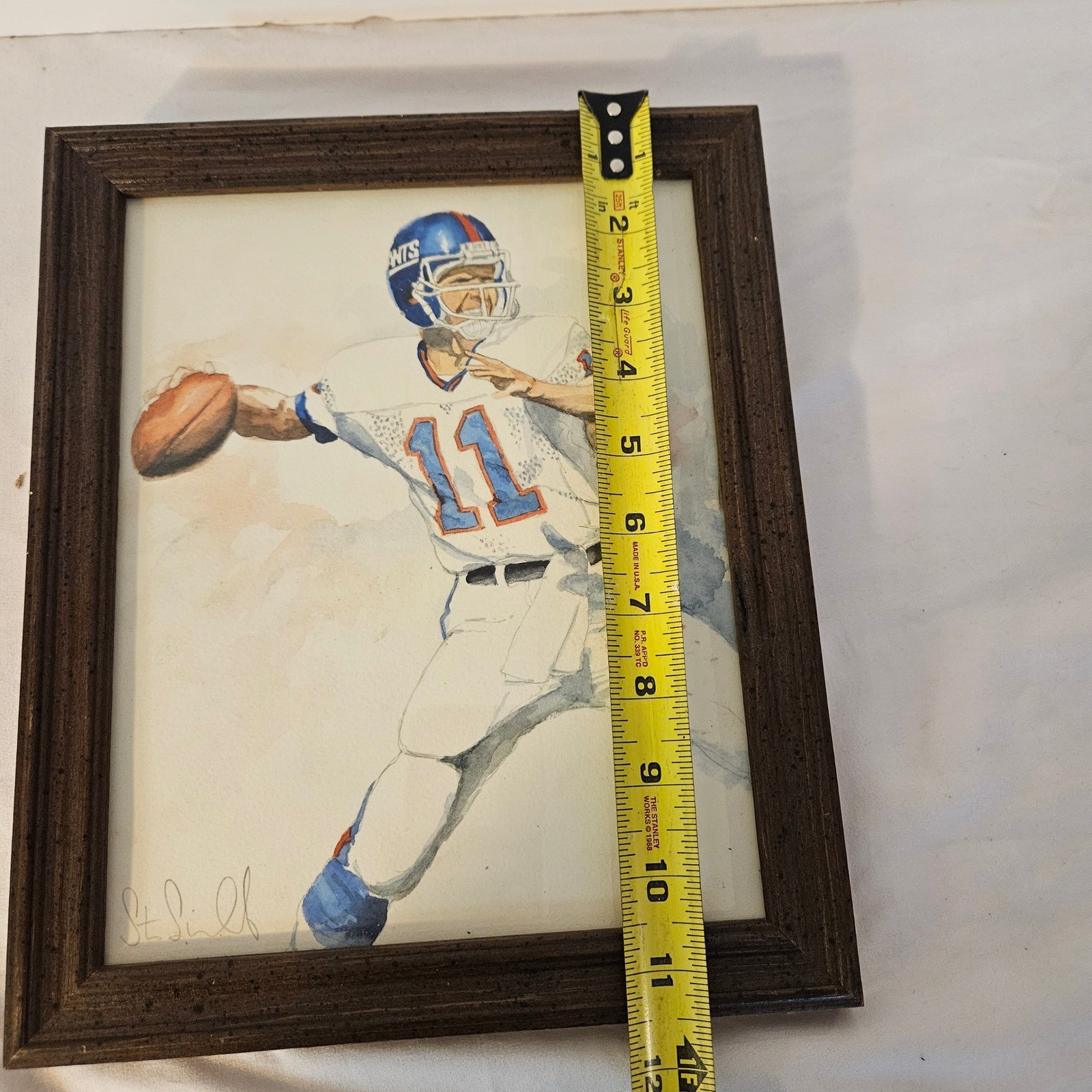 Phil Simms New York Giants Framed Watercolor Painting Signed Sports Art 9×11