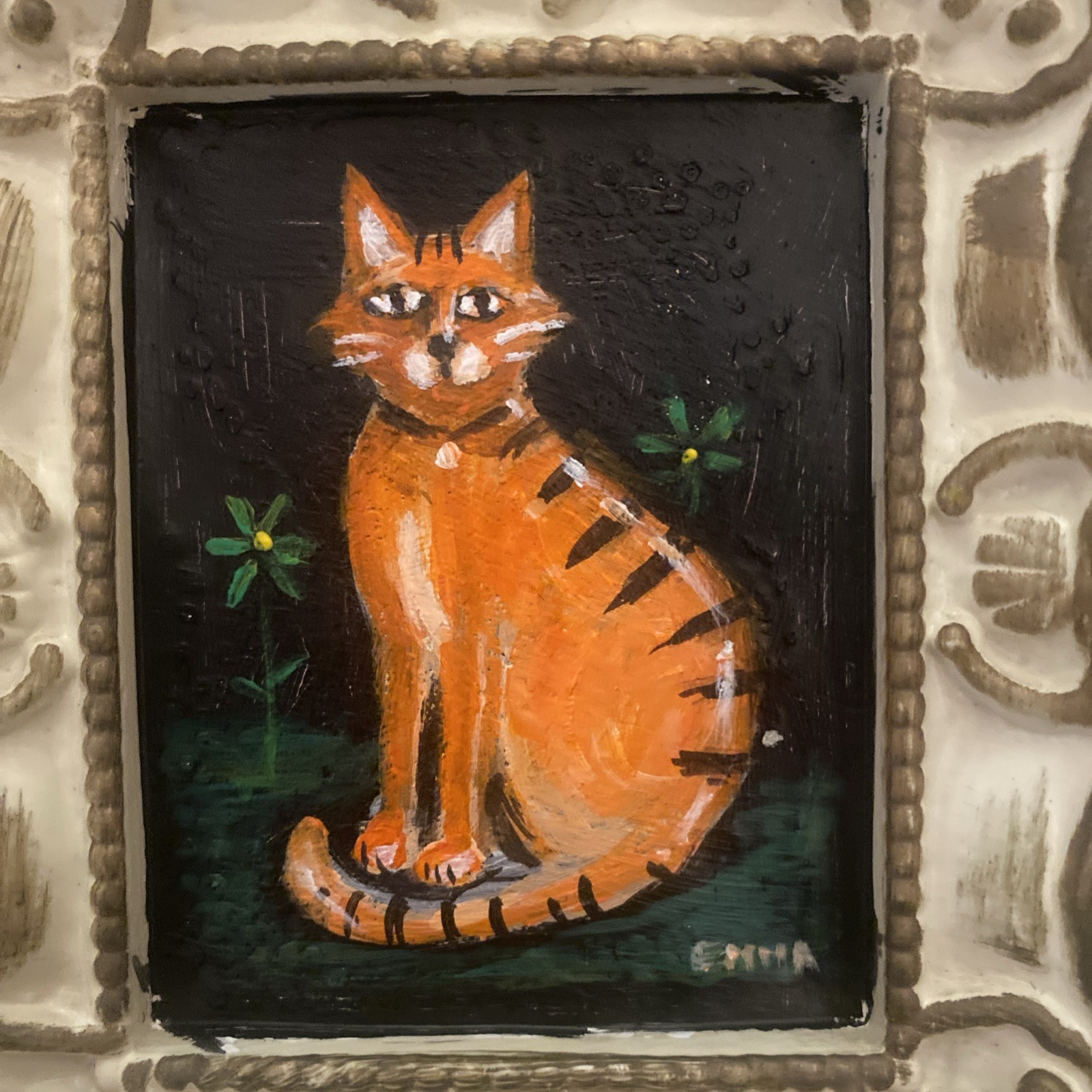 Vintage Small Orange Cat Painting Ginger Kitten 6” X 6” Original Free Ship!