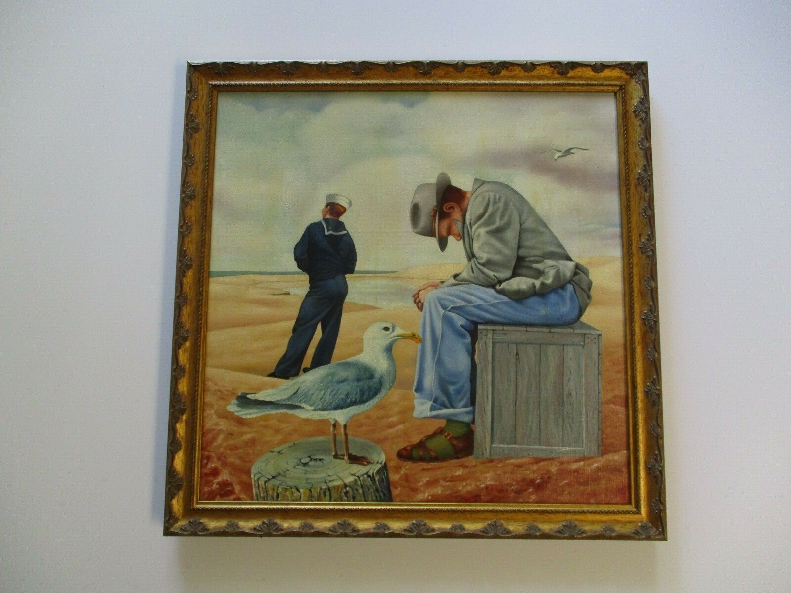 VINTAGE REGIONALISM PAINTING WPA STYLE BEACH JAPANESE CANVAS AMERICAN PORTRAIT