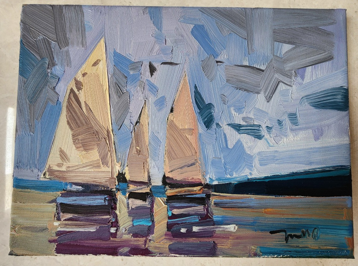 Jose Trujillo Original Oil Painting – Sailboat, Sailboats 9×12 Oil on Canvas