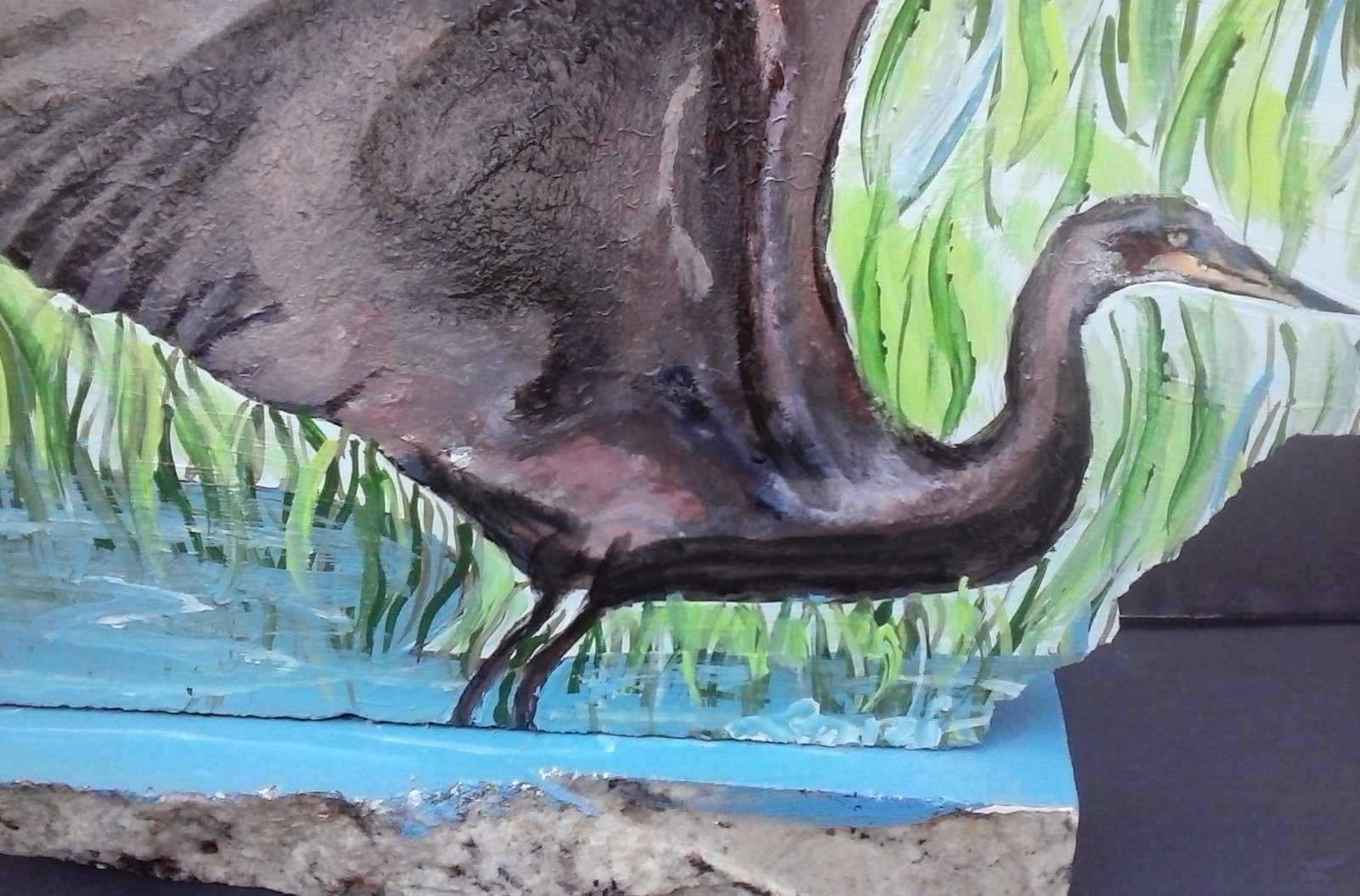 Crane In Flight Acrylic on Granite w/ Base, Realism, Signed by Artist, 2000-now