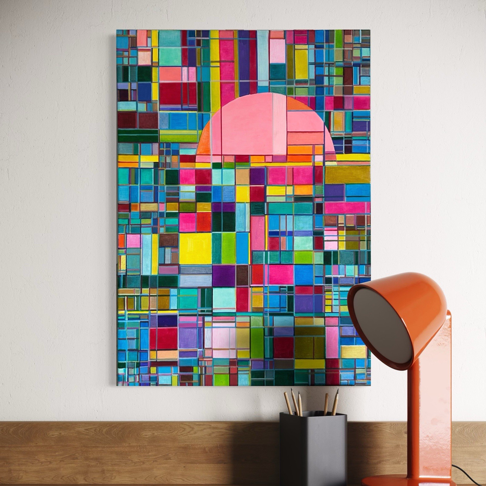 Abstract Geometric Sunset 50x70cm Colorful Modern Art Original Canvas