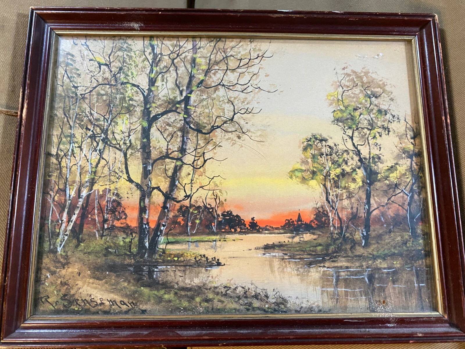 Raphael Senseman (1870 – 1965) «Dusk River And Landscape Scene» WC Painting