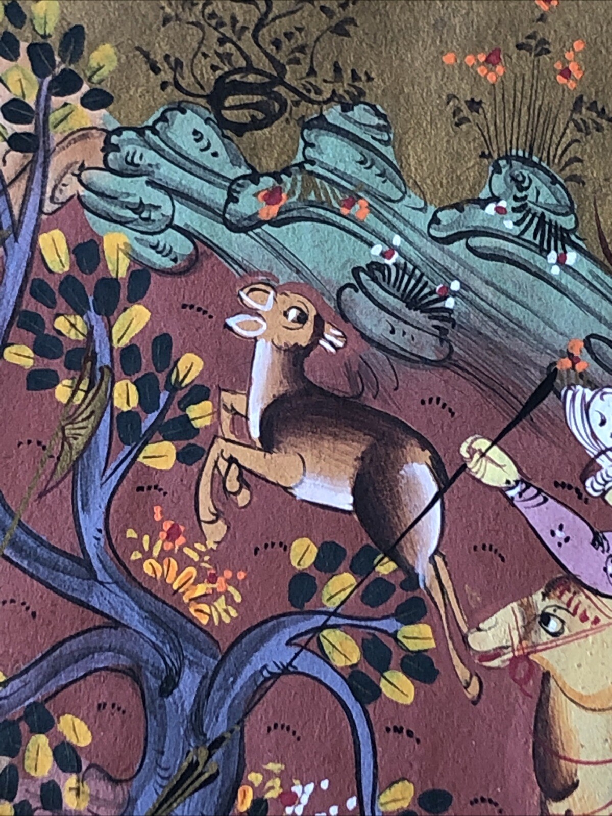 Painting from 17th century. Indo-Persian manuscript with hunting scene.