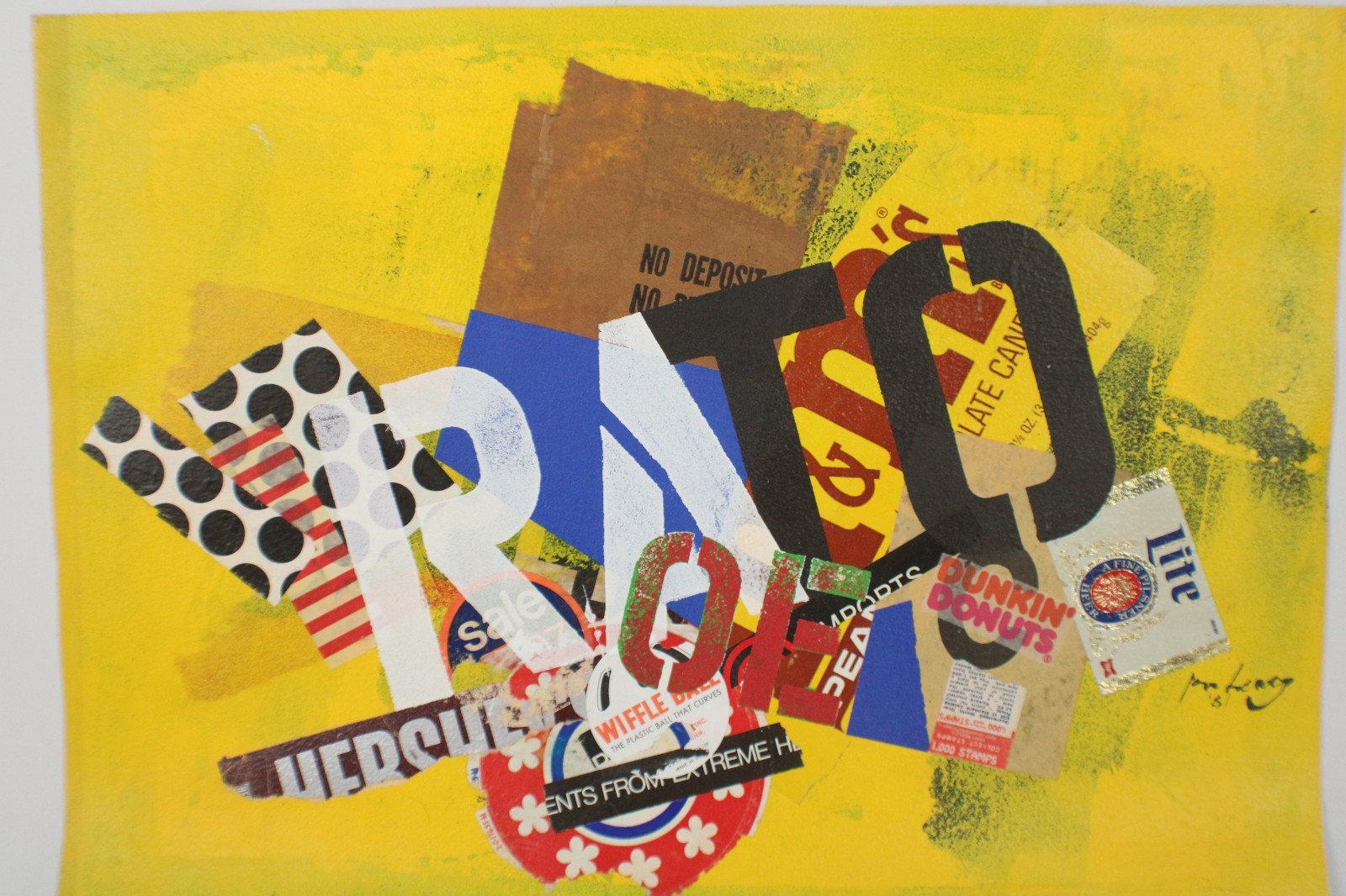 Mid Century Collage Abstract Style Oil Painting On Canvas Signed Jon Henry