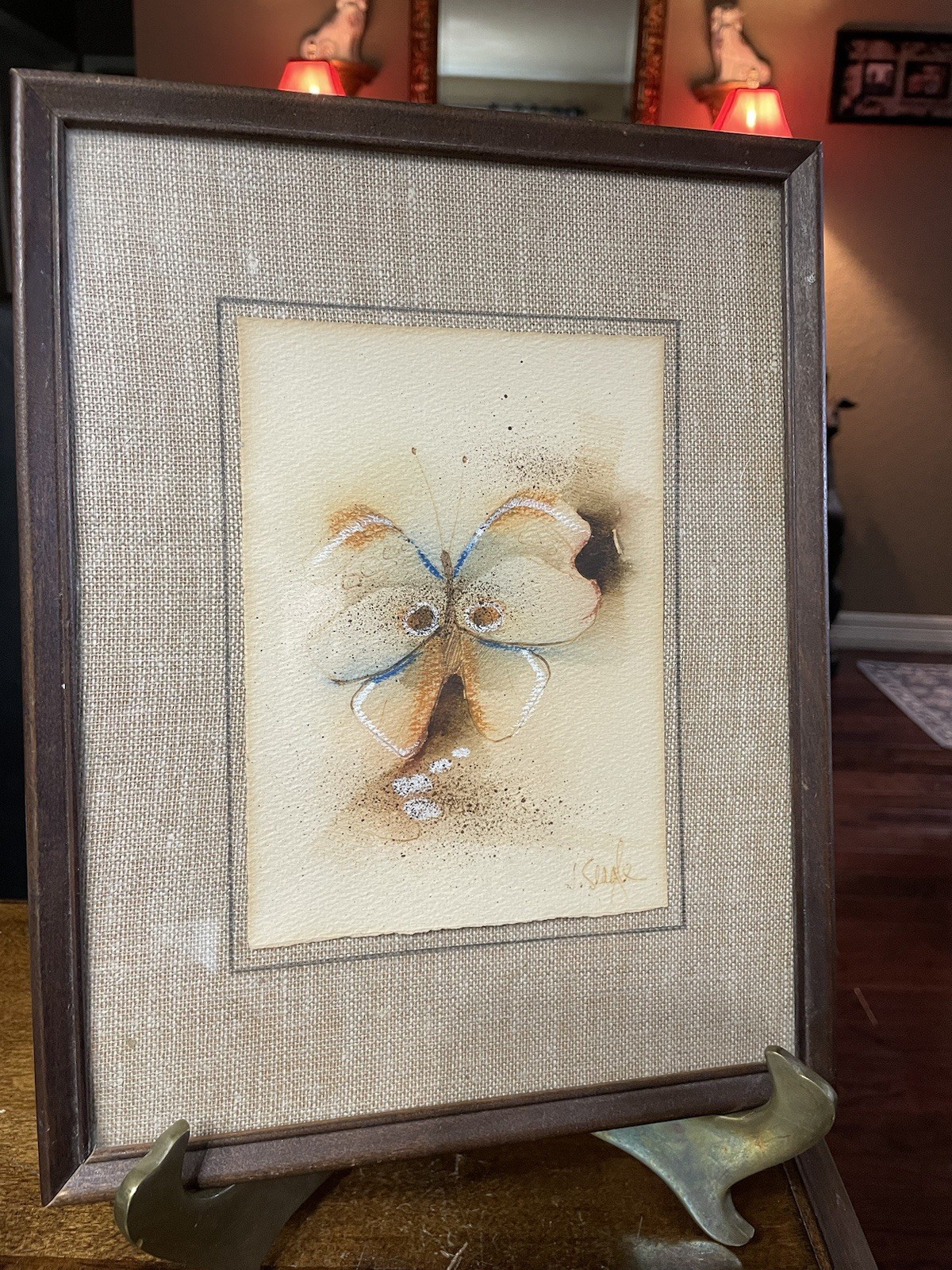 4.75″x6.75″ Butterfly Watercolor by Jerry Seagle Earthtones in 9″x 11.75″ Frame