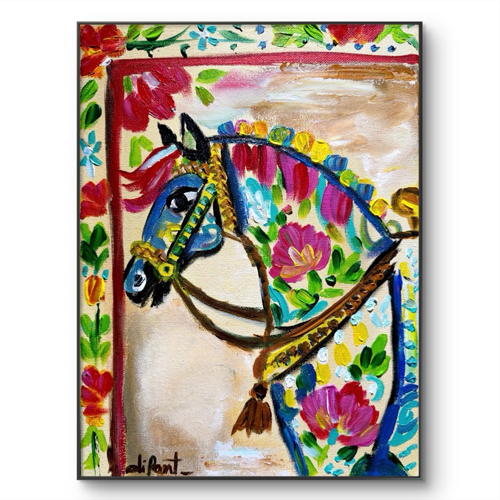 Festive Horse Original Art 9×12 Canvas Wall Art Fine Art Abstract Home Decor