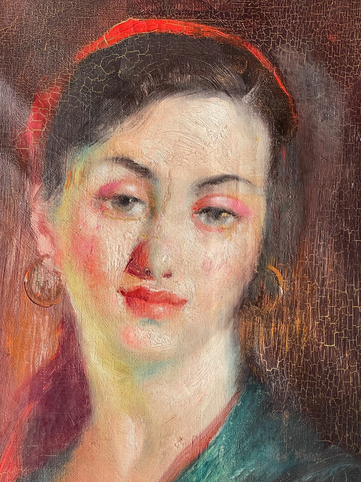 Gonzalez Carbonell Signed Spanish Modernist Oil Painting Portrait Lady Rose