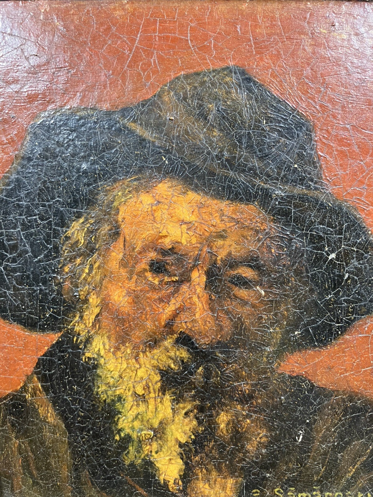 Romanian School XIX-XX Portrait Of An Old Man In A Hat Romania Signed