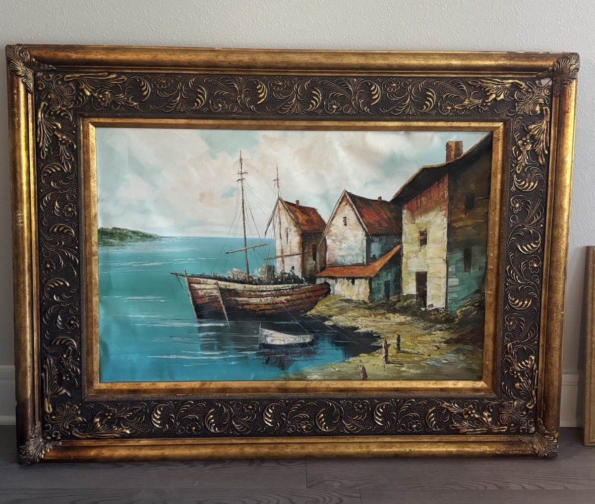 Signed Vintage Oil Painting Landscape, Large 50X 38 Inches, Beautiful Colors