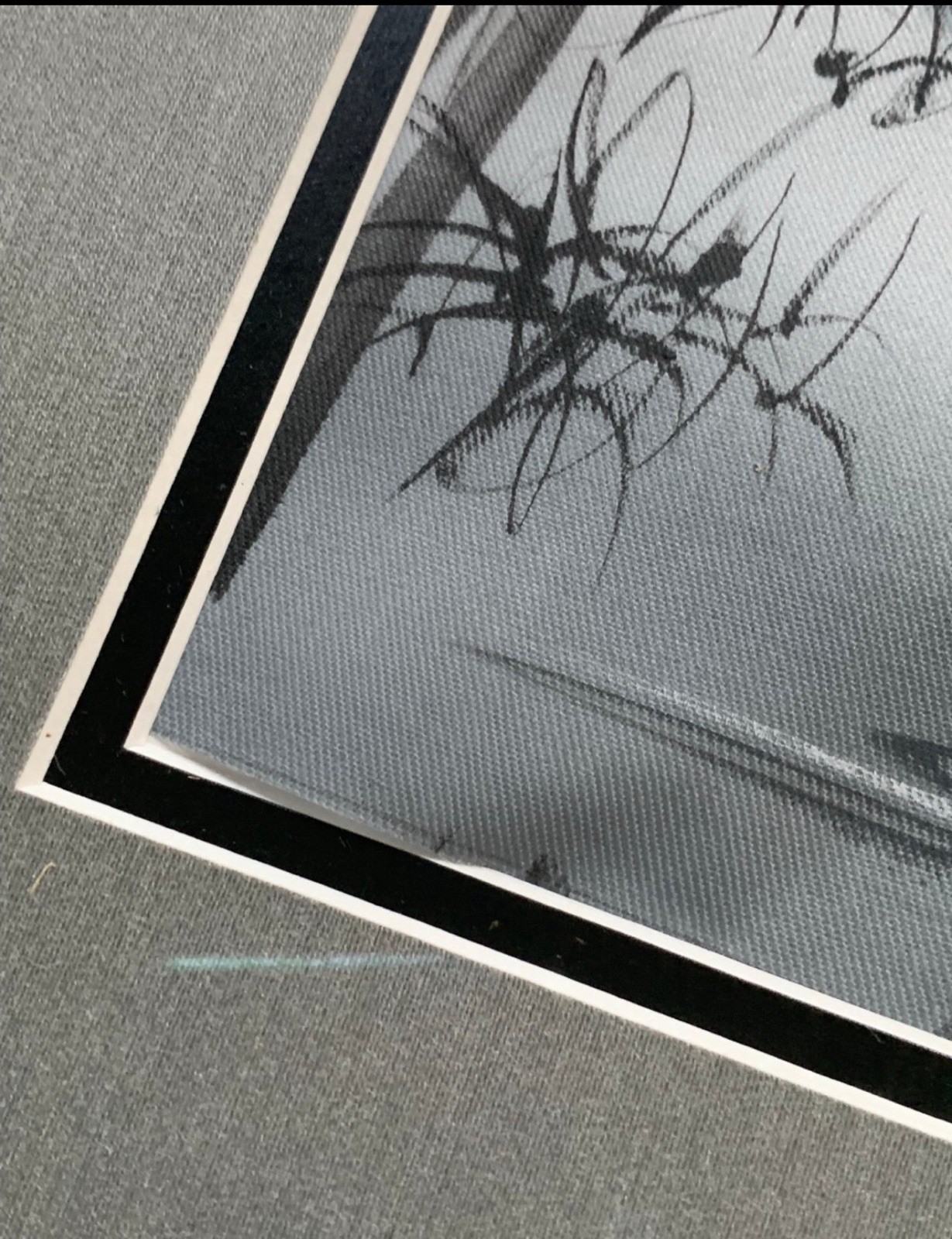 Framed Vietnamese Black & White Silk Screen Painting – Signed – Bamboo-Style