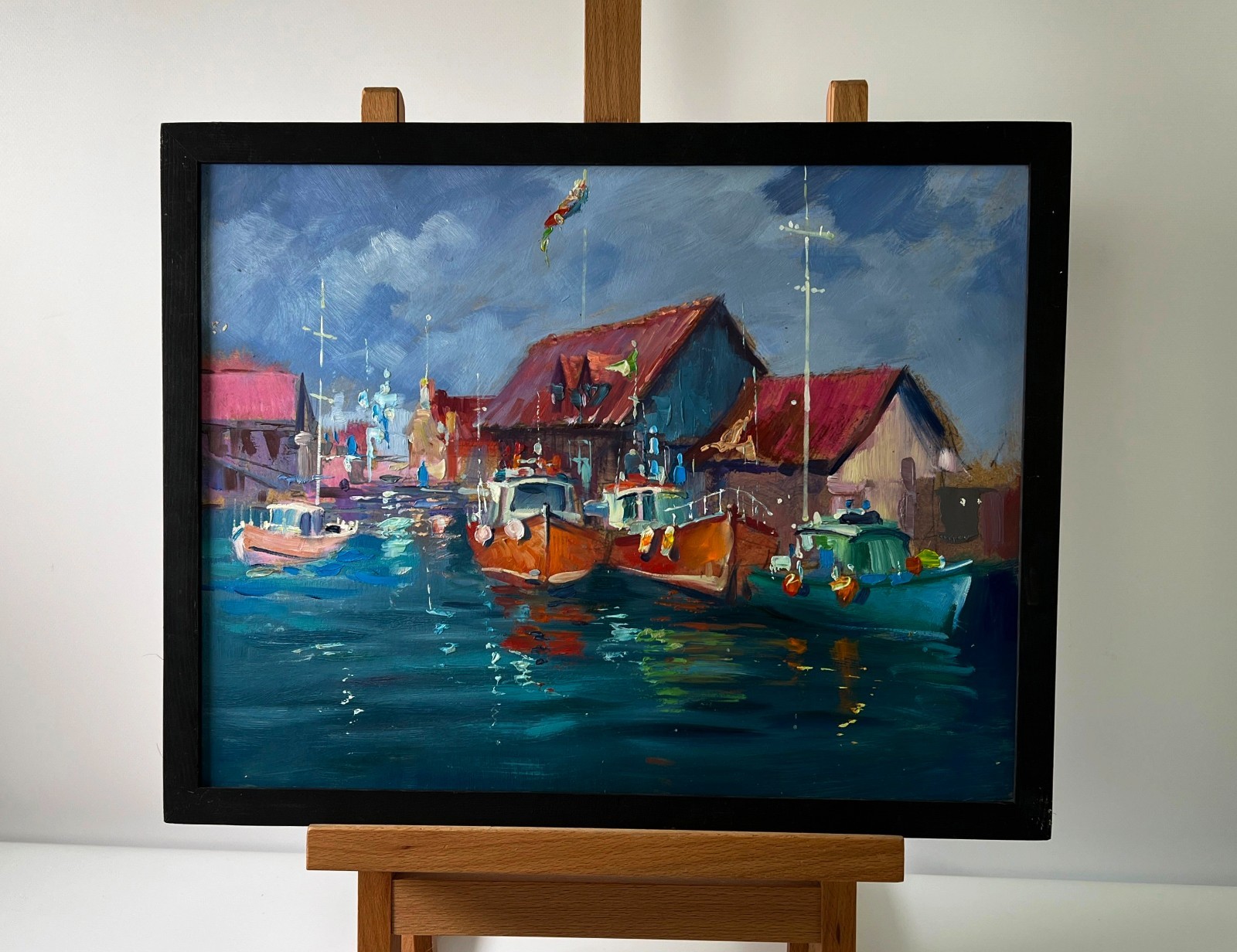 Oil Painting City On The Water Y. Suprunchuk Summer Landscape Art nAAA5682