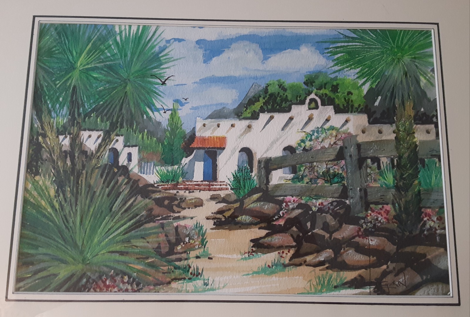 Southwestern Hacienda Landscape Watercolor Painting by Logan – Arizona Country