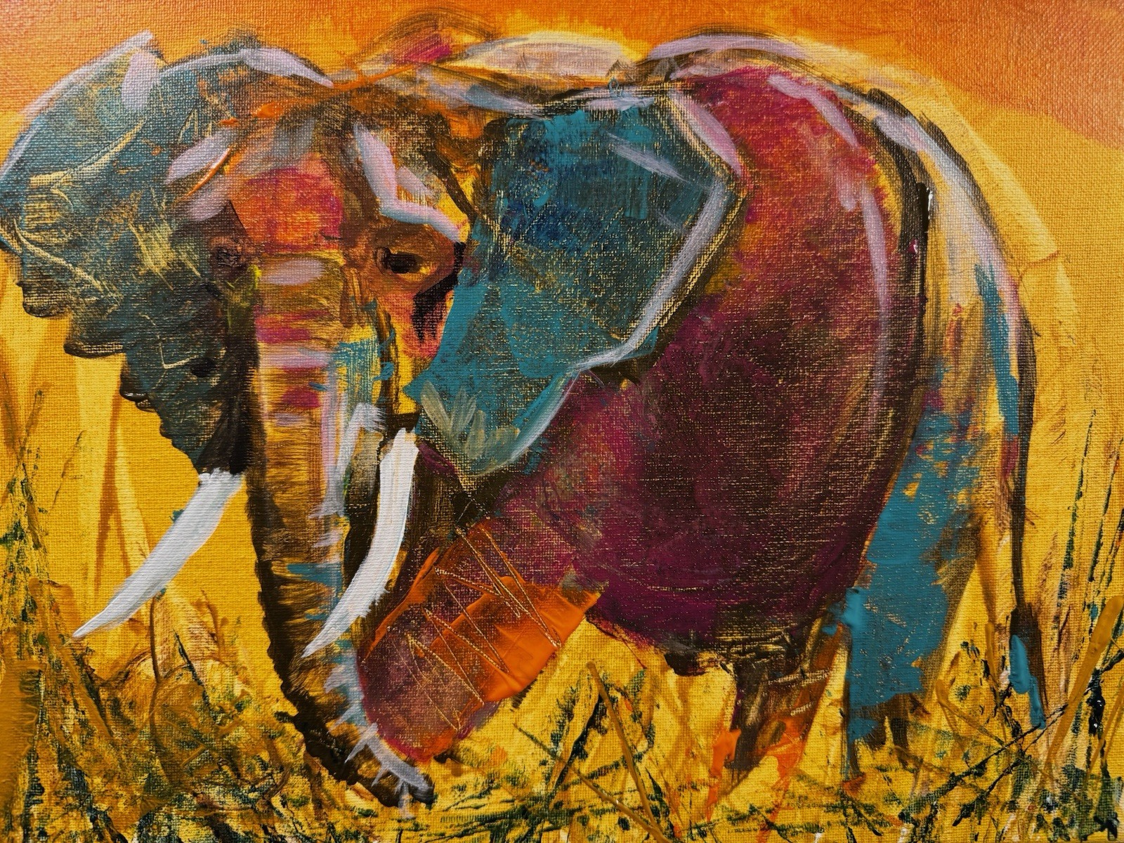 SAMATOWIC Original Abstract Elephant 11×14 Handmade Signed Fine Art 288